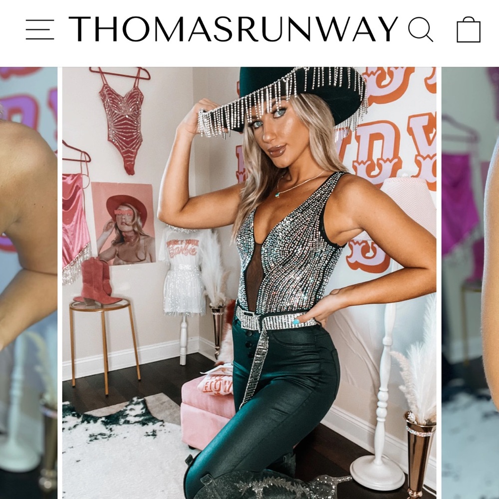 Thomas runway boutique Johnny cash rhinestone bodysuit